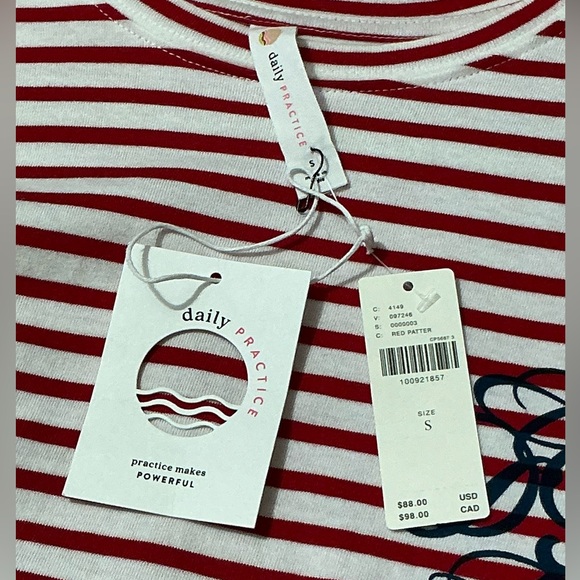 ANTHROPOLOGIE Daily Practice Cotton Long Sleeve Tee S 24” p2p Red/White $88 NWT - Picture 4 of 15